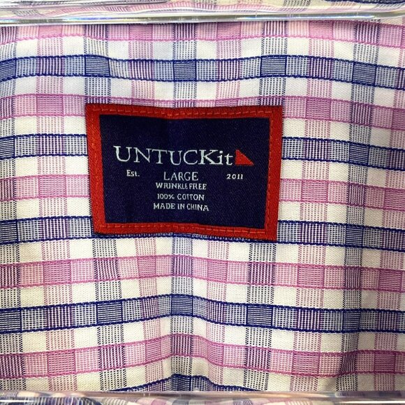 UNTUCKit Shirt Mens Large Dolcetto Pink Blue Plaid Button Up Long Sleeve - Picture 2 of 4